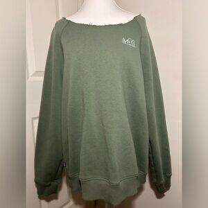 REI Co-op Logo Crew Handcut Sweater off the Shoulder